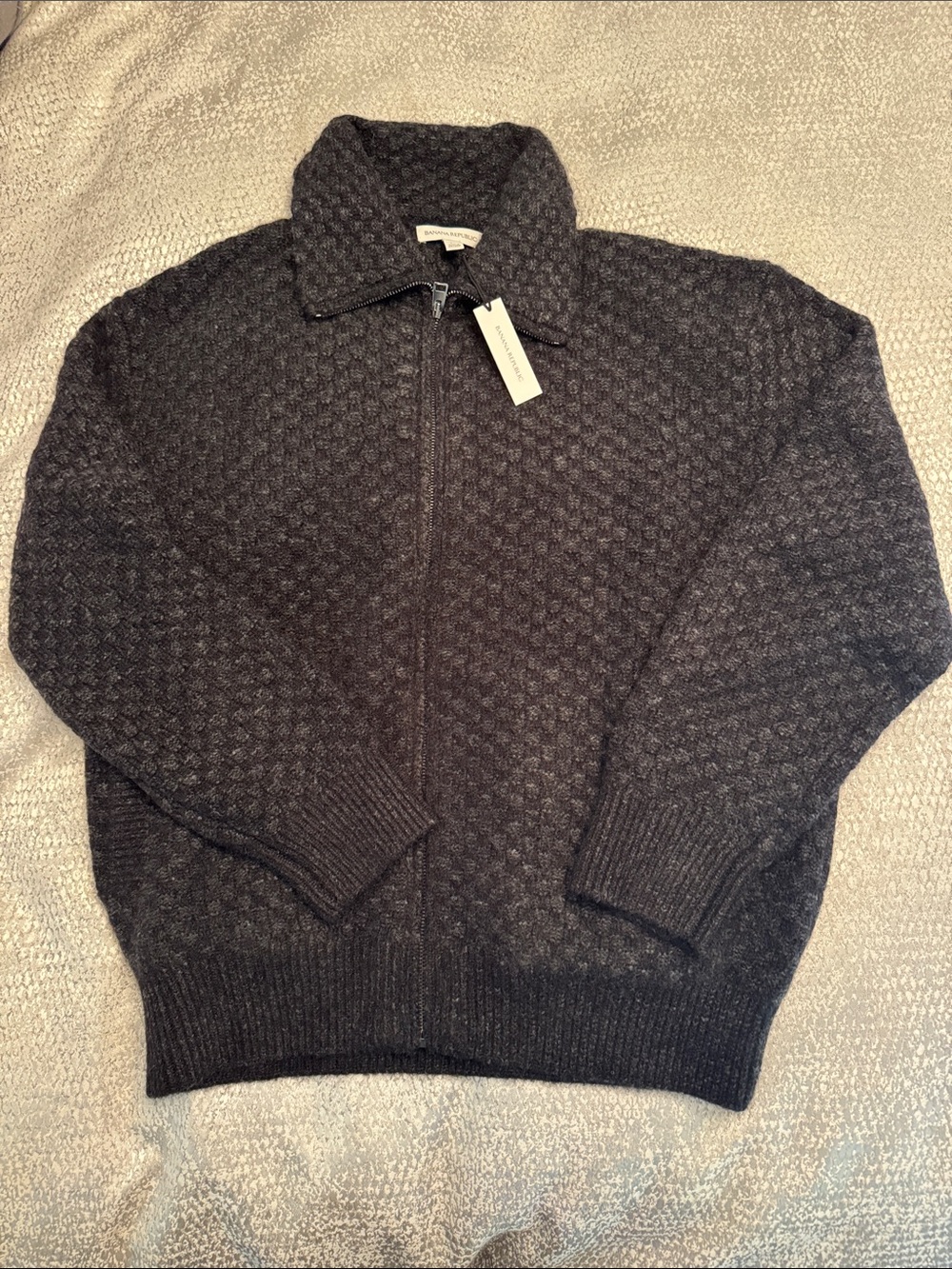 Banana Republic Checkered Alpaca-Wool Blend Sweater Jacket - Medium